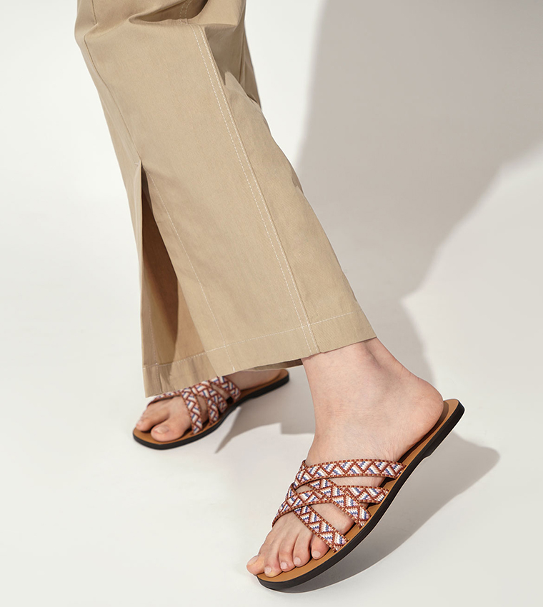 Buy Charles & Keith Woven Strappy Slide Sandals Nude In Nude