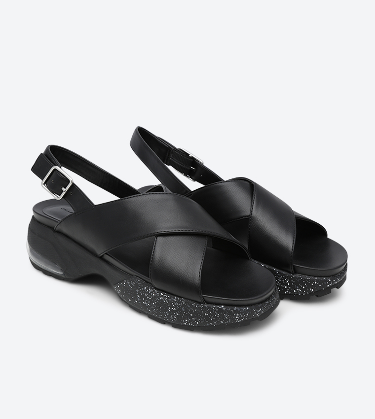 Criss Cross Slingback Sandals - Black - CK1-70380663