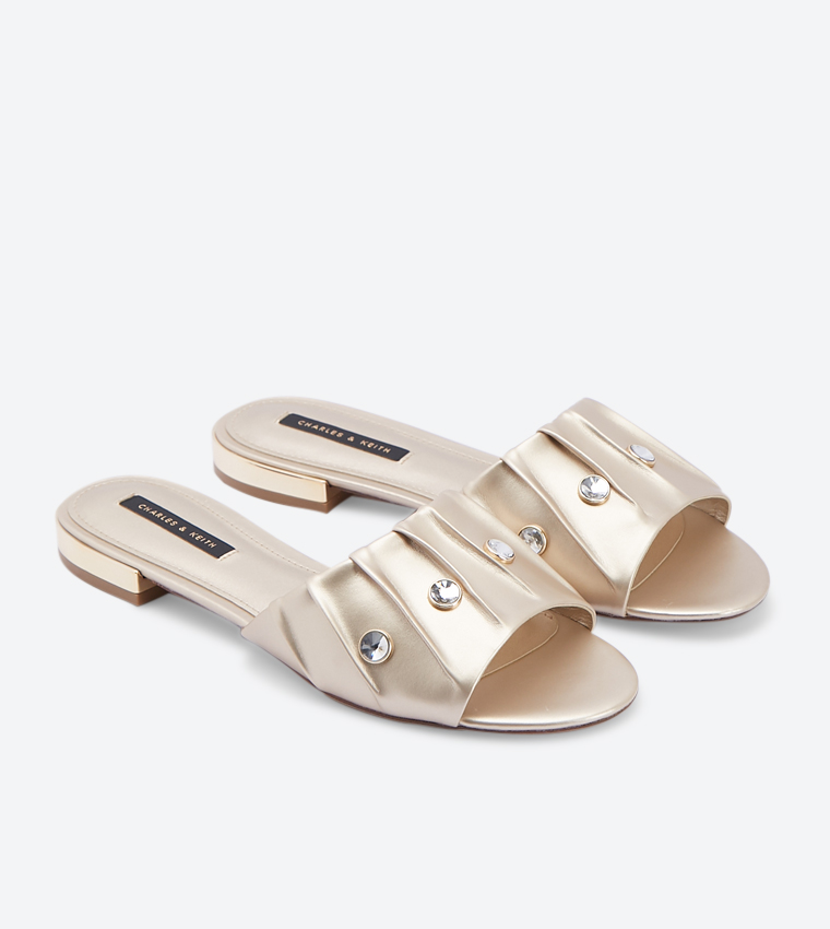 حذاء سهل الارتداء مرصع بالجواهر - ذهبي