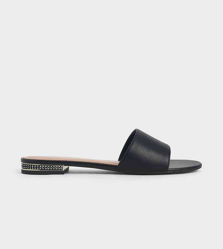 Buy Charles Keith Gem Encrusted Heel Slide Sandals Black In