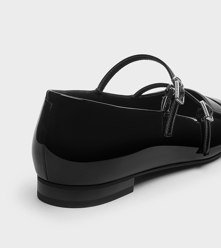 Buy Charles & Keith Patent Glossy Double Strap Mary Janes In BLACK ...