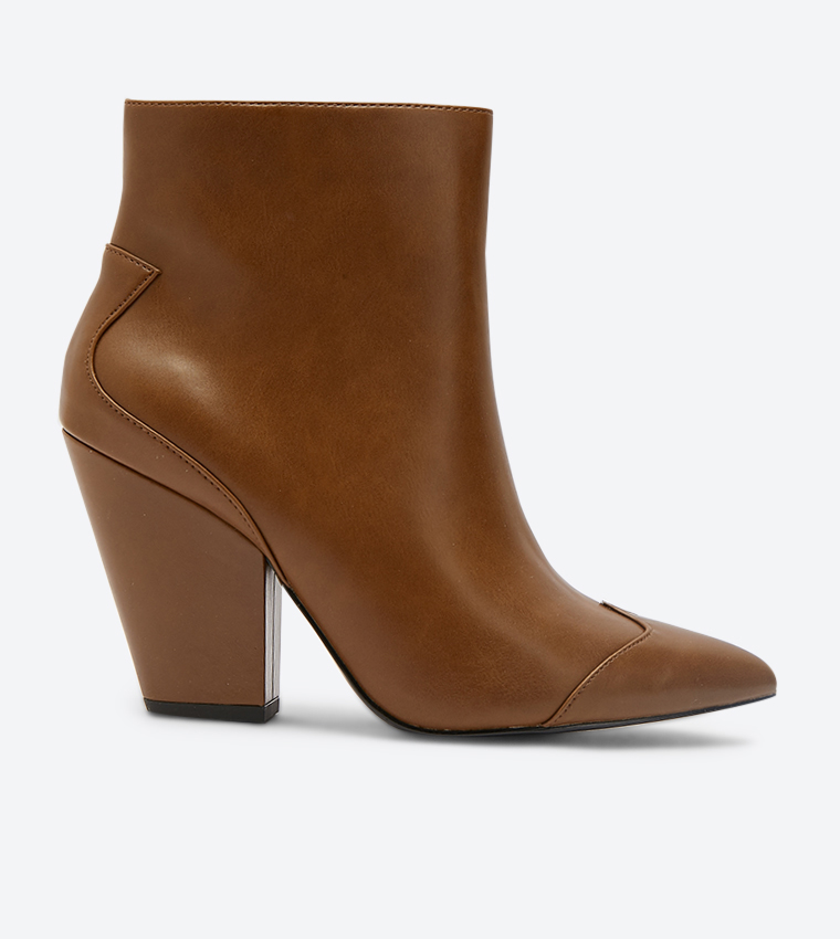 Buy Charles Keith Zip Up Chunky Heel Ankle Boots Brown In Brown