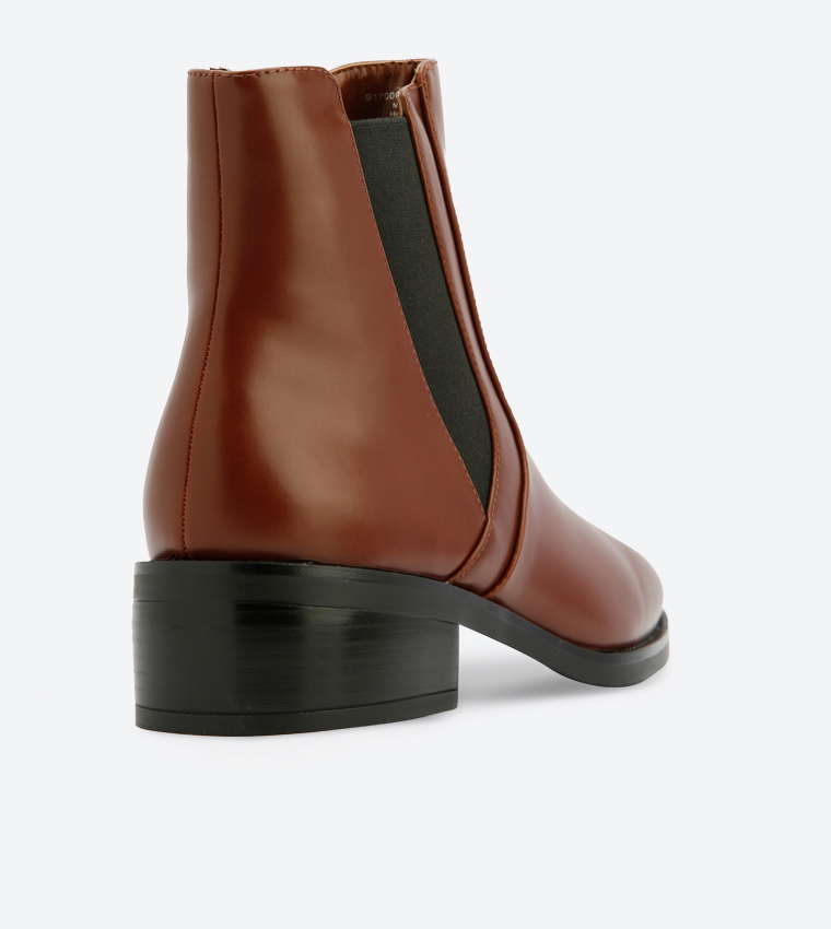 Buy Charles Keith Low Block Heel Classic Ankle Boots Cognac CK1