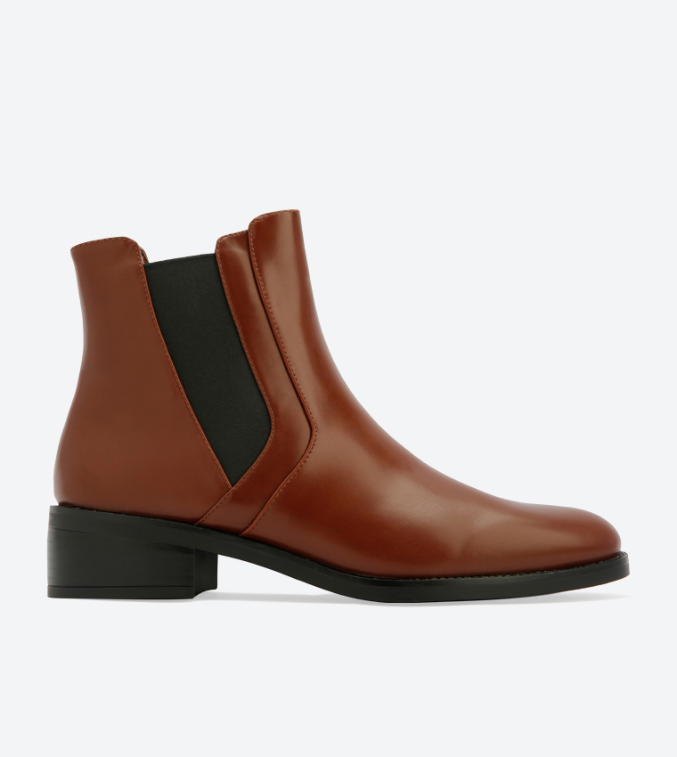 Buy Charles Keith Low Block Heel Classic Ankle Boots Cognac CK1