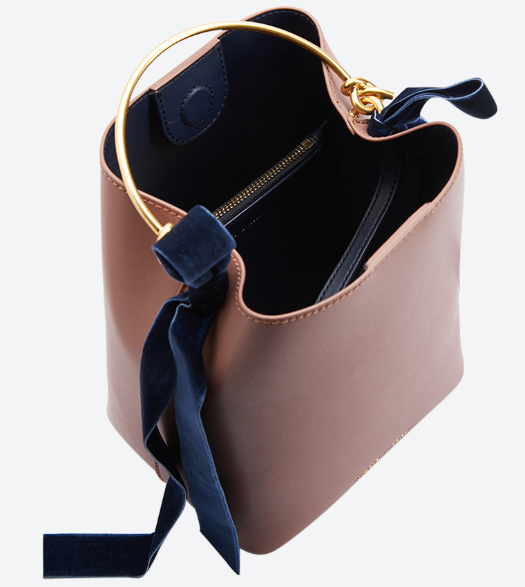 Velvet bow detail online handbag charles and keith