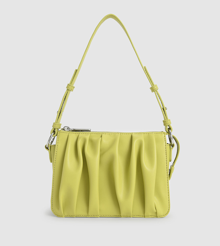Buy Charles & Keith Beaded Strap Ruched Shoulder Bag In Green
