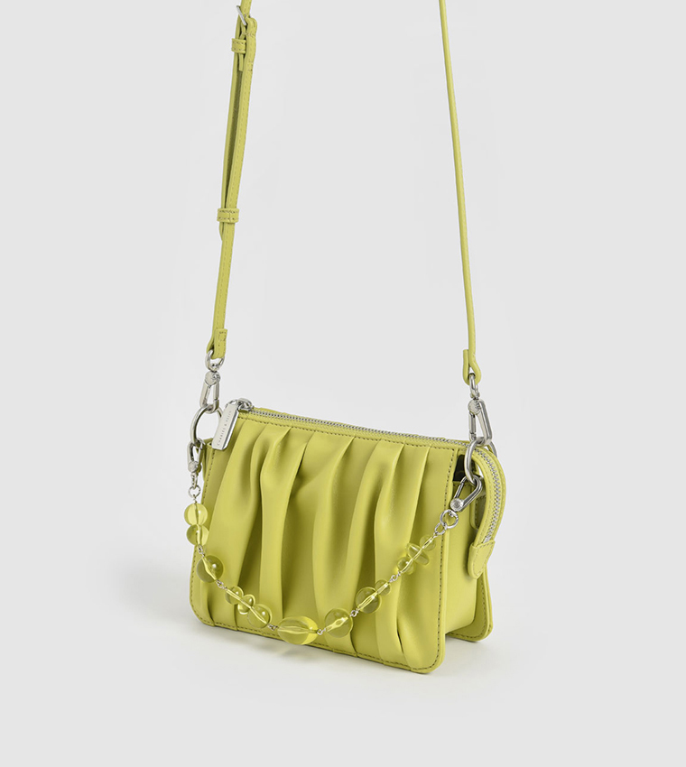 Buy Charles & Keith Beaded Strap Ruched Shoulder Bag In Green