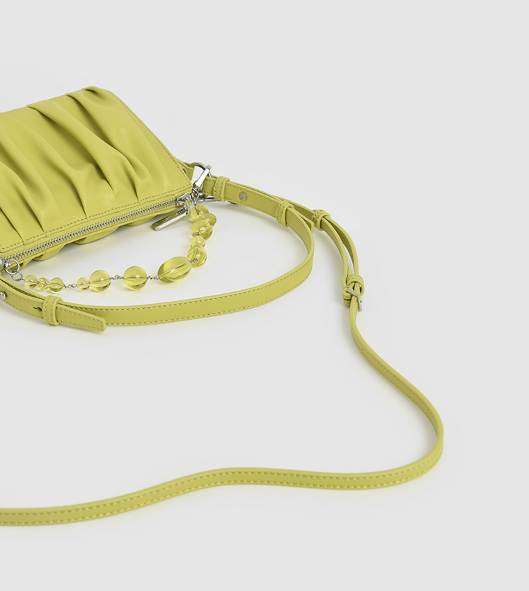 Buy Charles & Keith Beaded Strap Ruched Shoulder Bag In Green