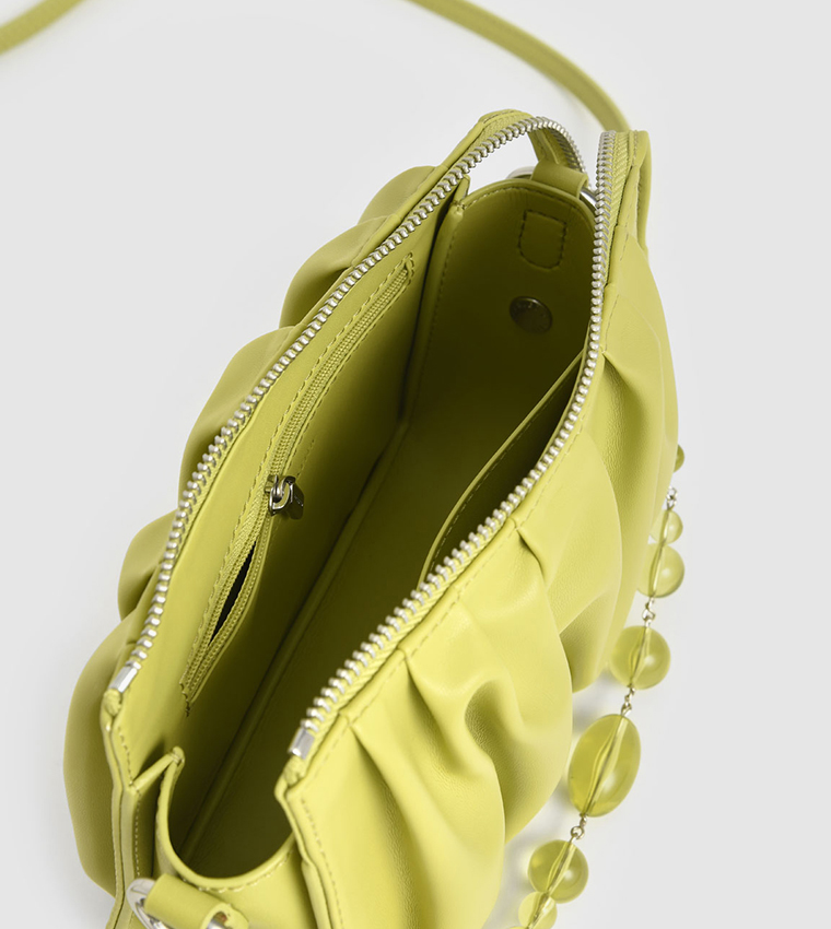 Buy Charles & Keith Beaded Strap Ruched Shoulder Bag In Green