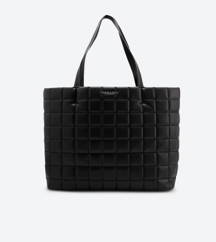 Buy Charles Keith Double Handle Quilted Pattern Tote Bag Black