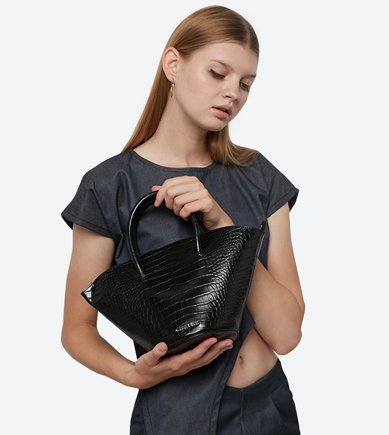 Buy Charles & Keith Croc Effect Trapeze Tote Bag Black In
