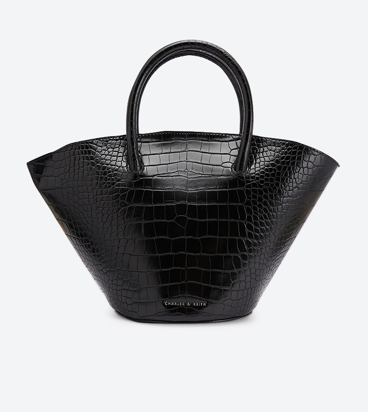 Buy Charles Keith Croc Effect Trapeze Tote Bag Black In Black