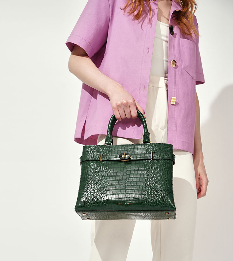Large Turn Lock Tote Bag - Green