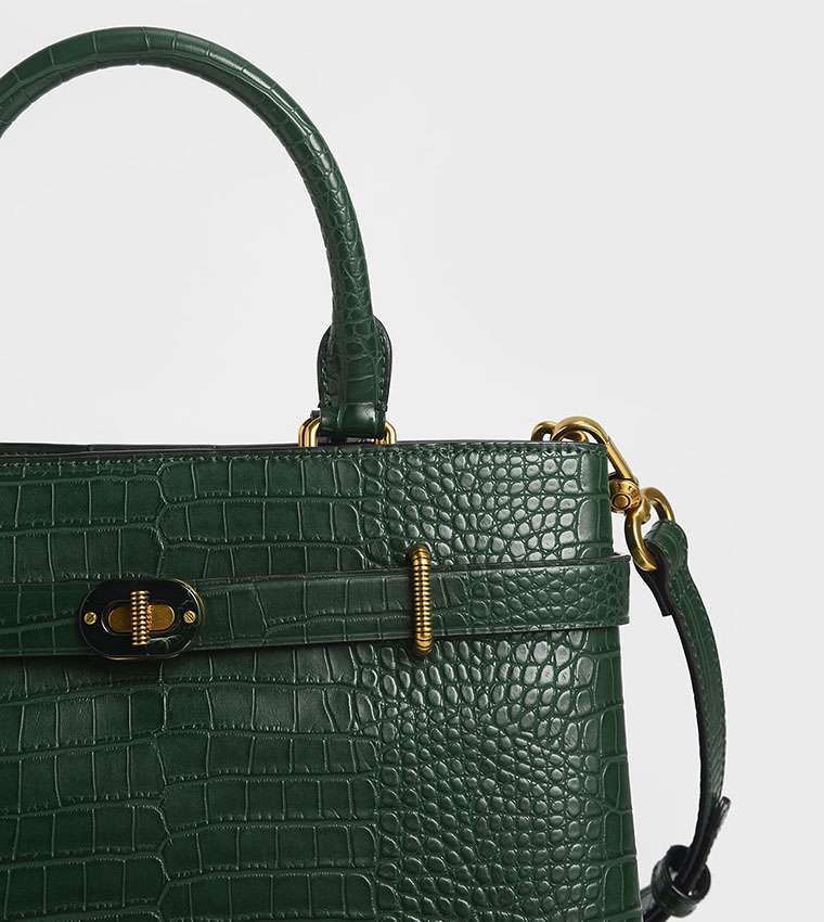 Large Turn Lock Tote Bag - Green