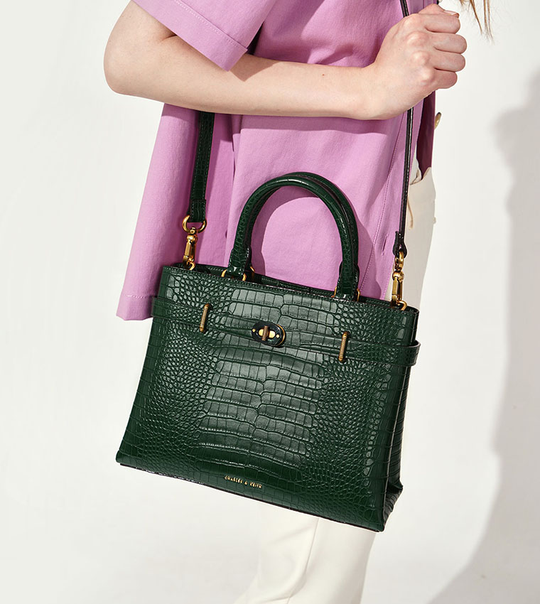 Large Turn Lock Tote Bag - Green