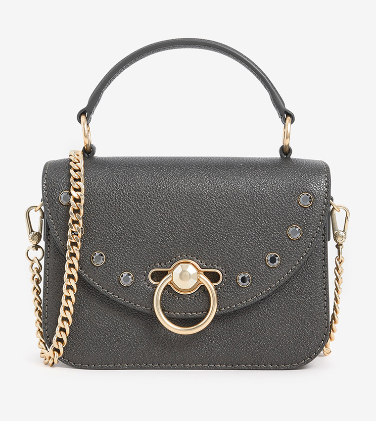 Buy Charles Keith Ring Push Lock Embellished Bag Pewter In Grey