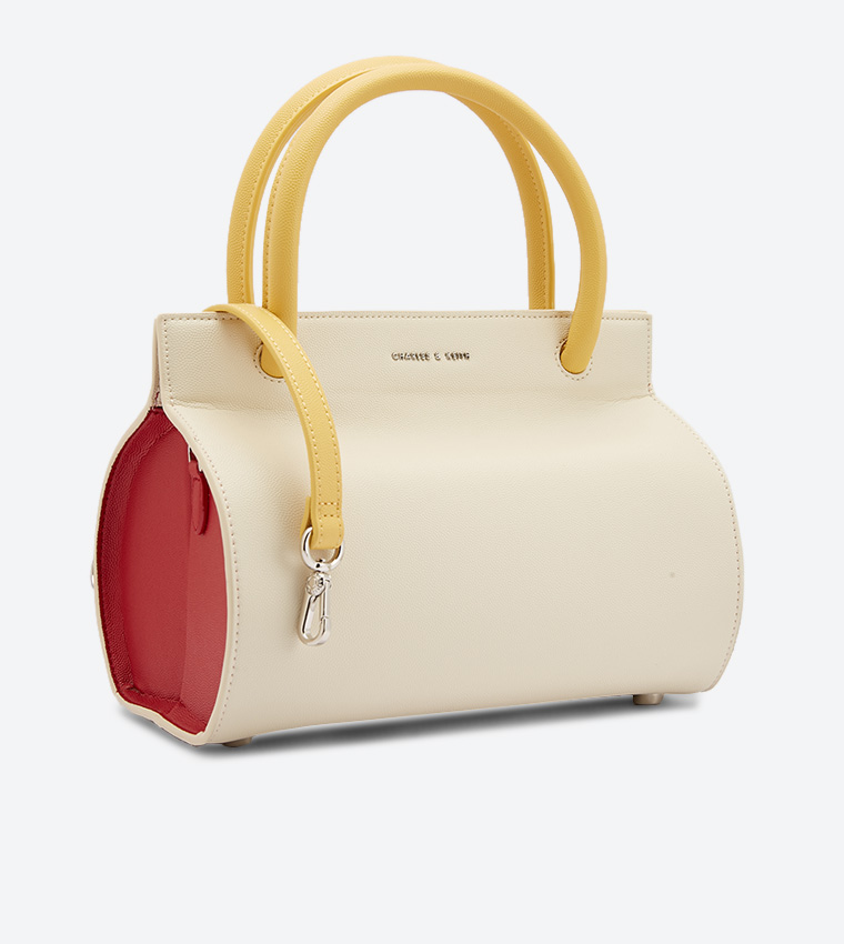 Double Top Handle Structured Bag - White