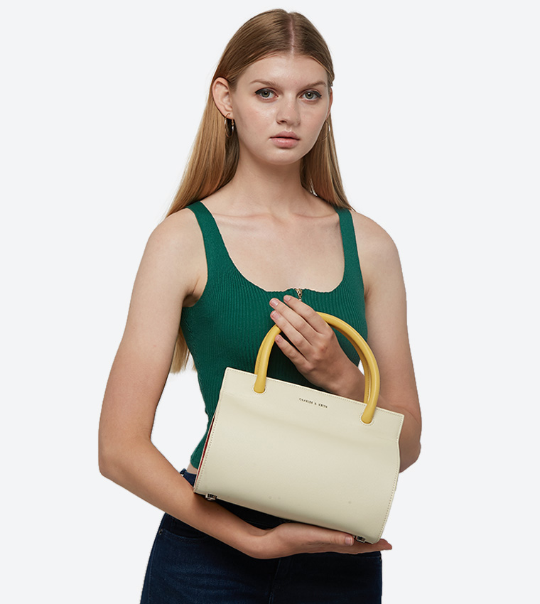 Double Top Handle Structured Bag - White