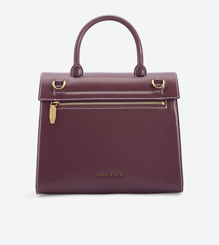 Stone Detail Push Lock Top Handle Bag - Purple
