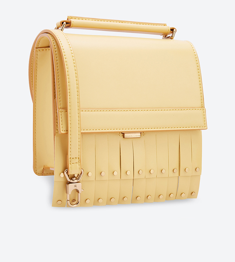Fringe Detail Top Handle Cross Body Bag - Yellow