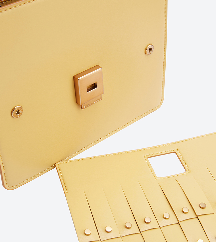 Fringe Detail Top Handle Cross Body Bag - Yellow
