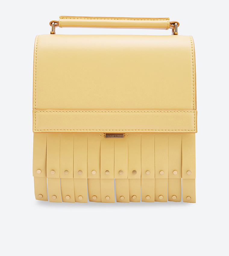 Fringe Detail Top Handle Cross Body Bag - Yellow