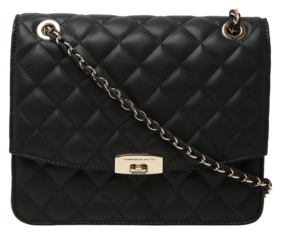 Push Lock Black Quilted Bag With Chain Handle Buy Charles Keith