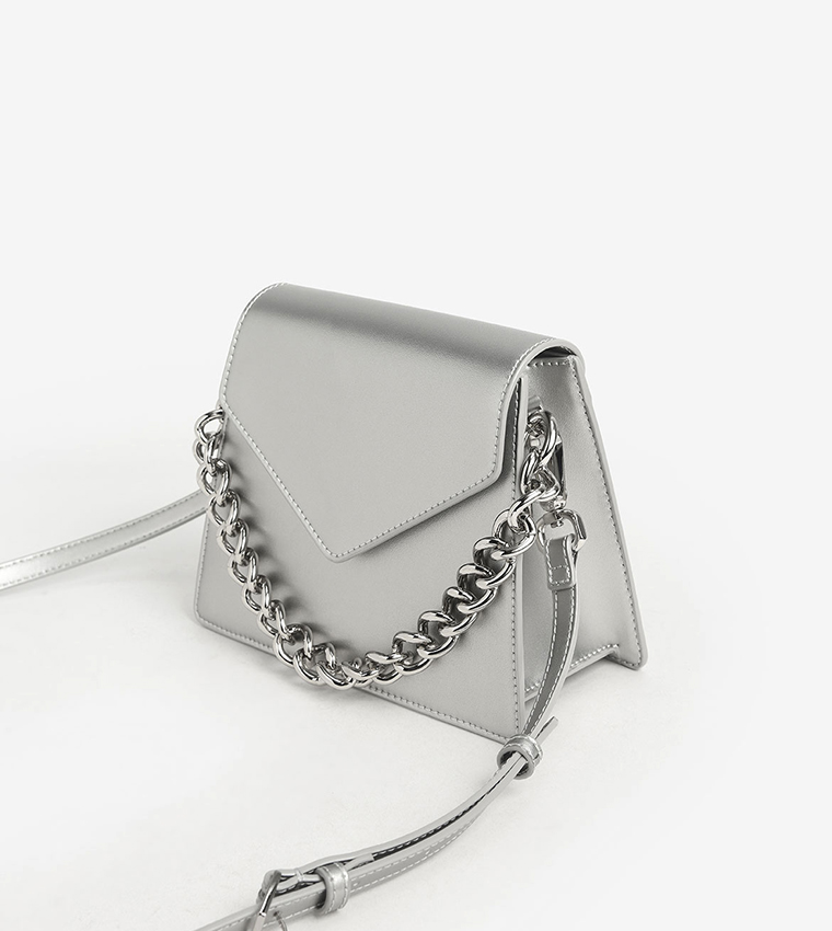 Buy Charles & Keith Ramadan Angular Crossbody Bag Silver In Silver