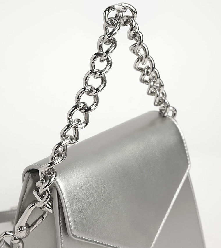 Buy Charles & Keith Ramadan Angular Crossbody Bag Silver In Silver