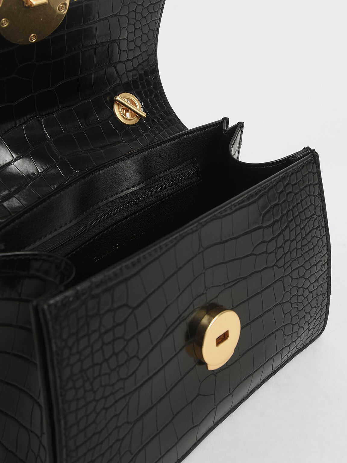 Buy Charles & Keith Croc Effect Chain Link Crossbody Bag Black In Black