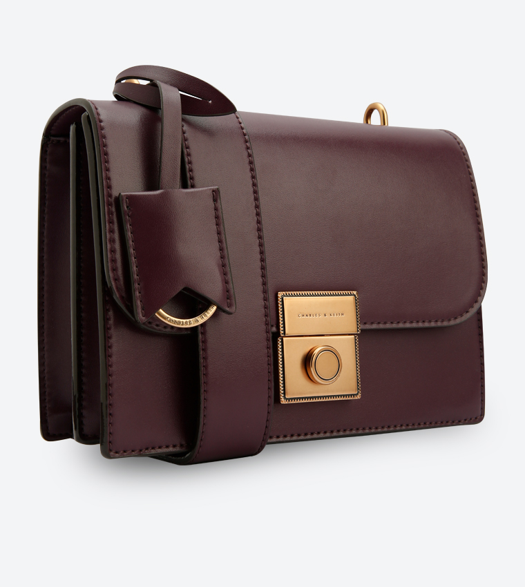 Buy Charles & Keith Front Flap Structured Cross Body Bag Purple