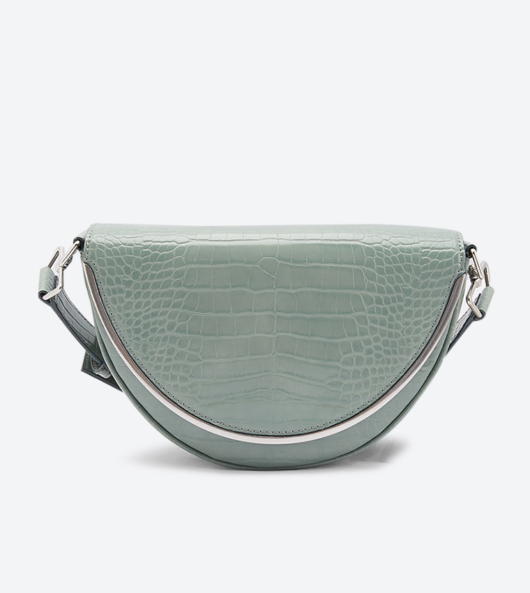 Buy Charles Keith Croc Effect Semi Circle Cross Body Bag Green