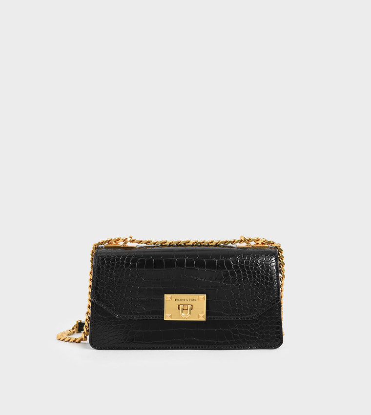 Buy Charles Keith Croc Effect Chain Strap Crossbody Bag Black In