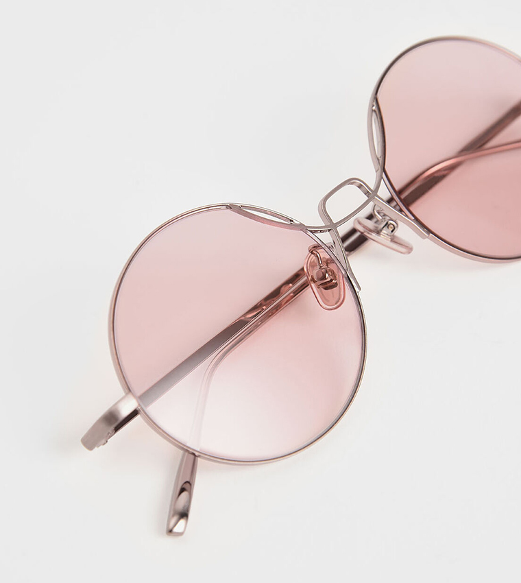 Round Tinted Sunglasses-Pink