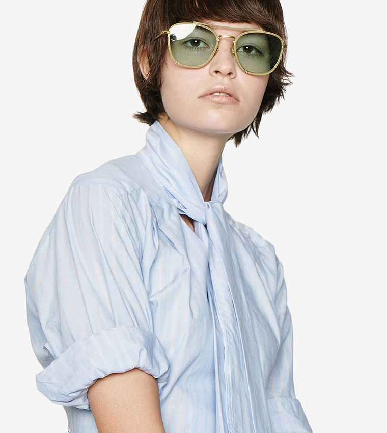 Striped Round Acetate Sunglasses