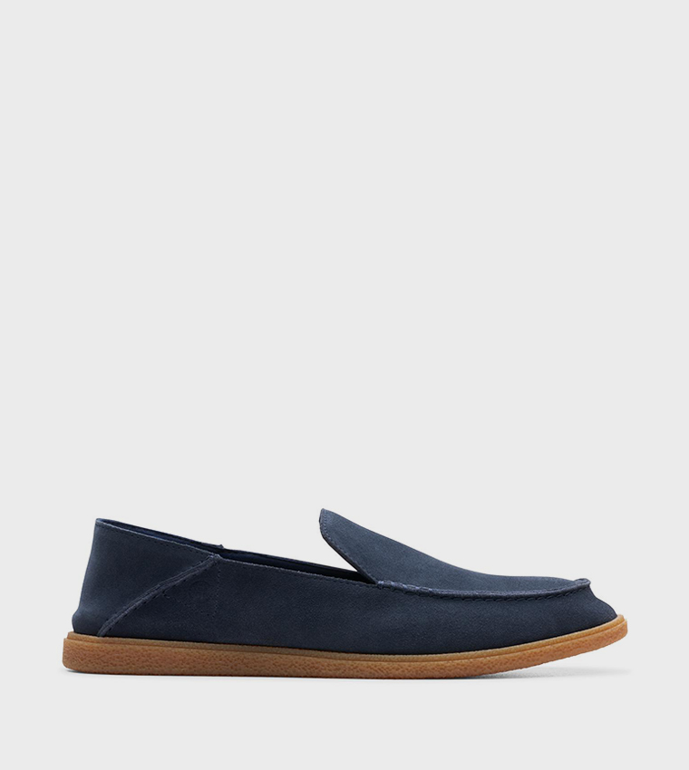 Buy Clarks Clarkbay Step Suede Round Toe Slip On Shoes In Navy