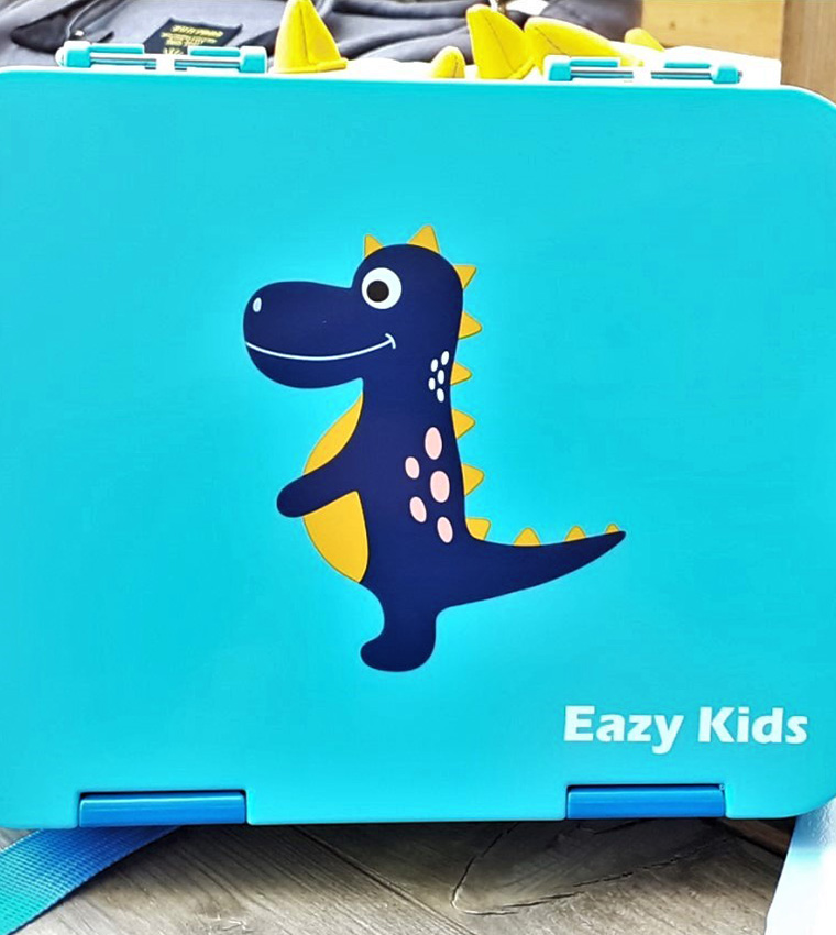 Eazy Kids - T-Rex Lunch Box & Water Bottle 450ml W/ Snack Box - Blue