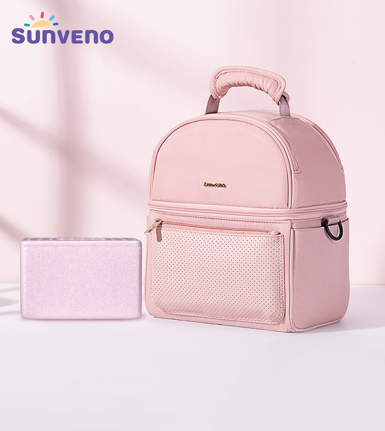 Insulated Lunch Bag with Thermo Box & 4 Piece Flamingo Ice Pack Set
