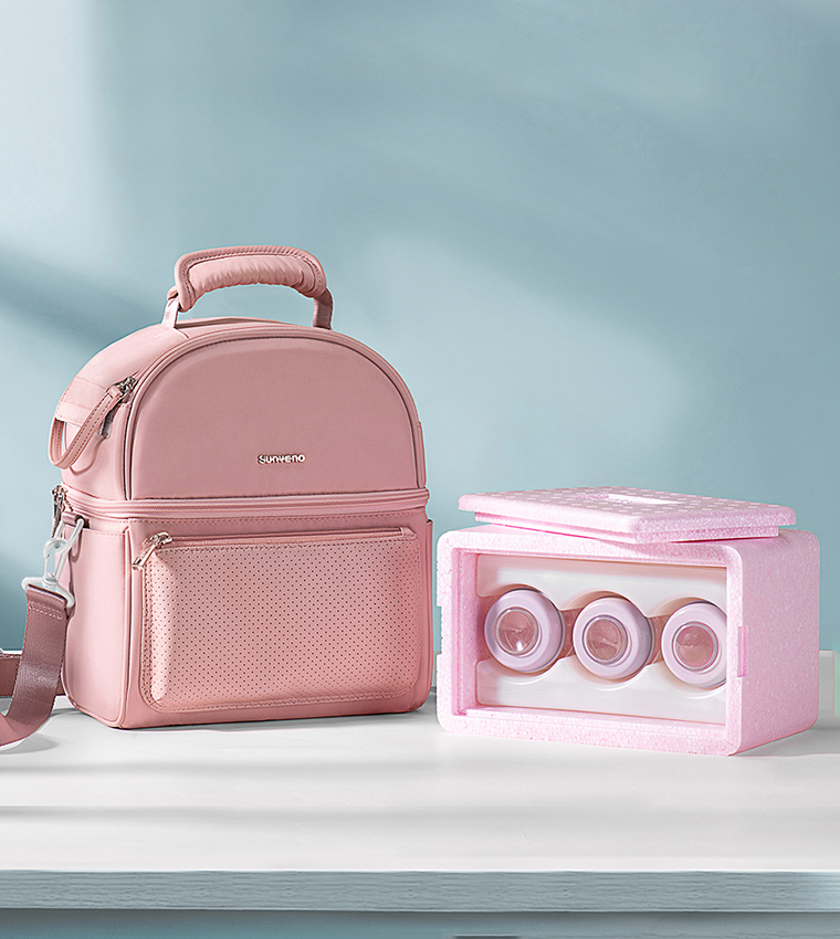 Insulated Lunch Bag with Thermo Box & 4 Piece Flamingo Ice Pack Set