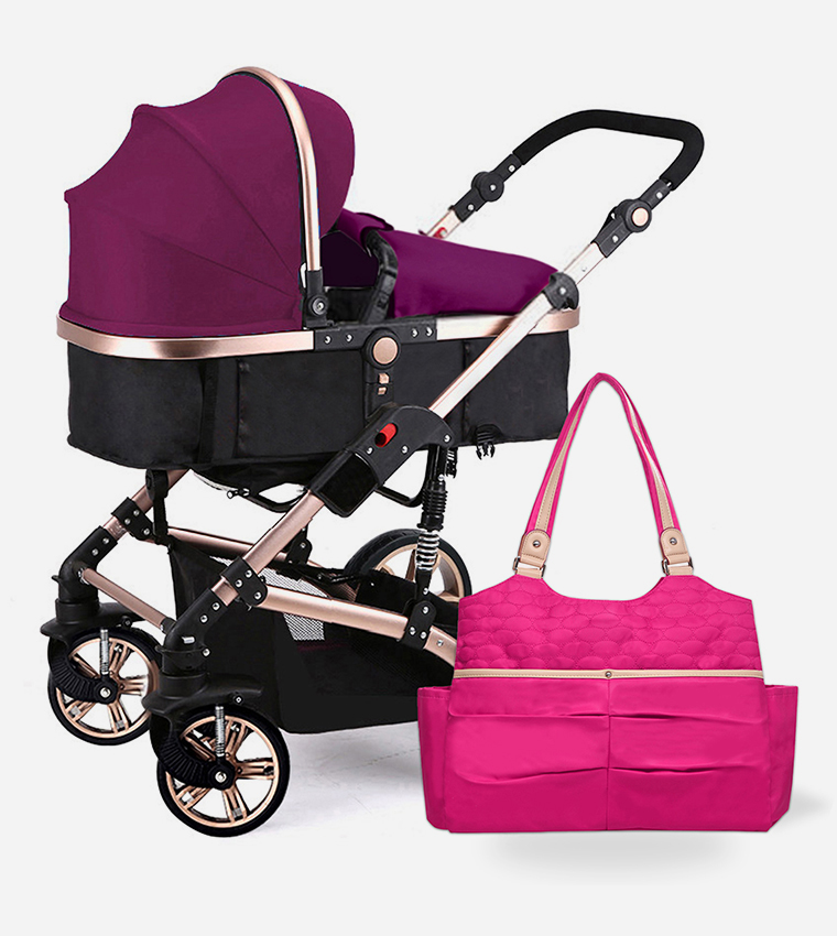 3 In 1 Pram Stroller with Fashion Diaper Tote Bag