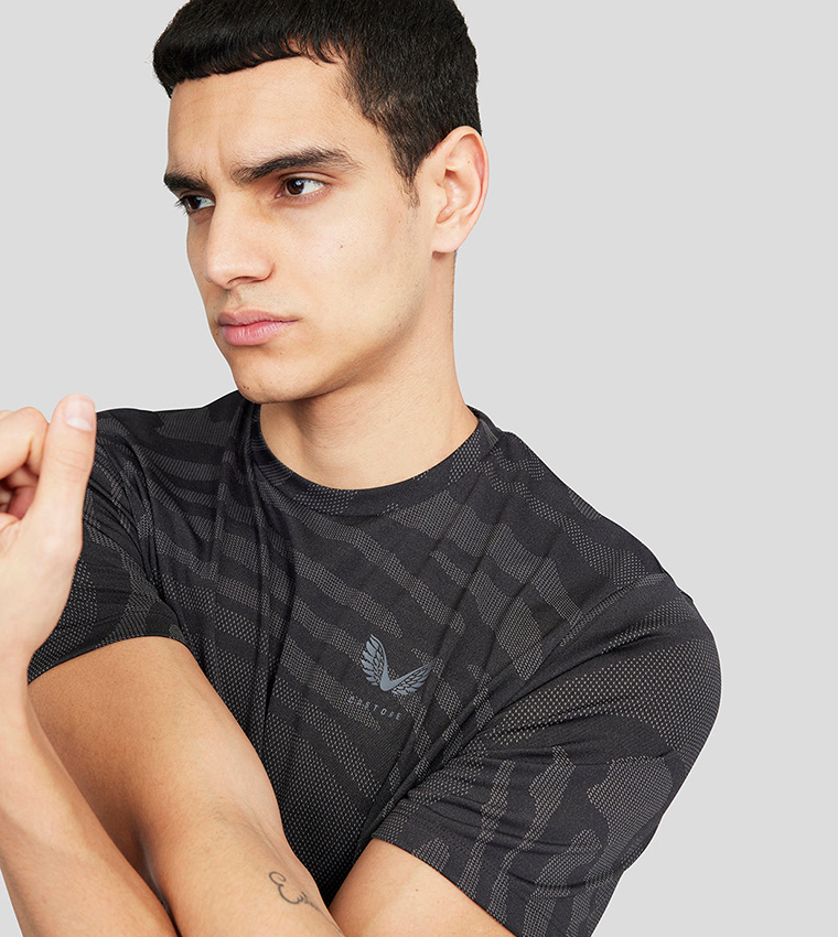 Patterned Crew Neck Active T-Shirt