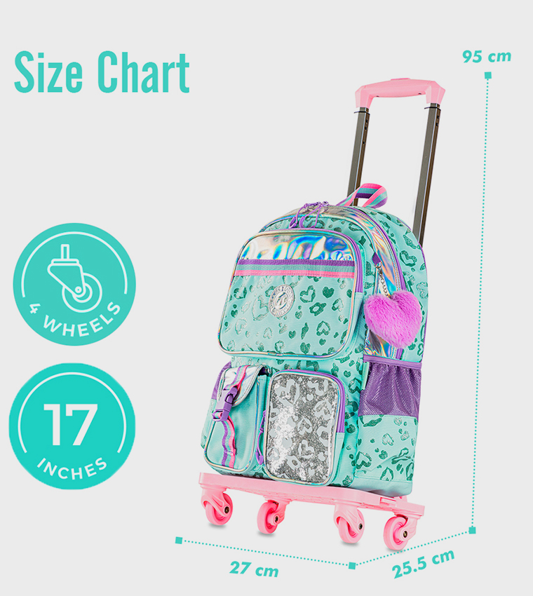 4-Piece Printed 17" 4 Wheel Trolley Backpack Set 