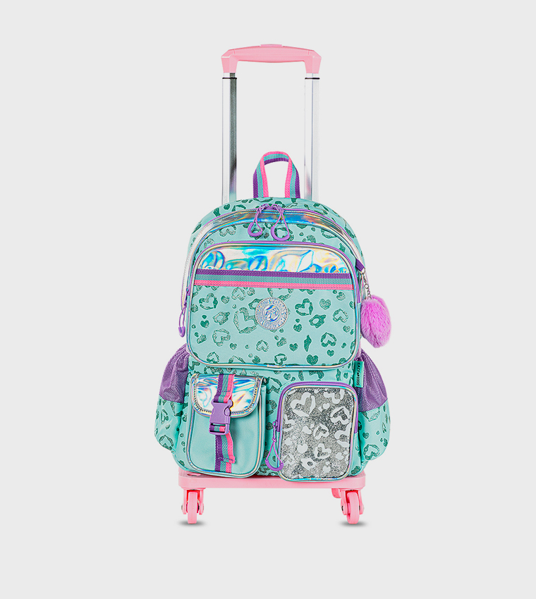 4-Piece Printed 17" 4 Wheel Trolley Backpack Set 