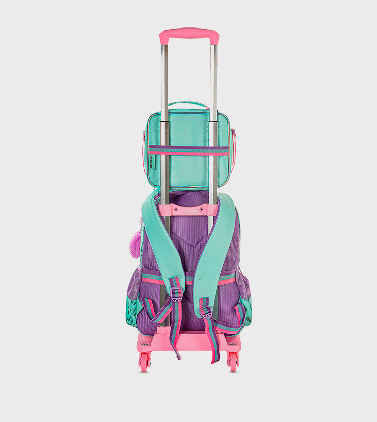 4-Piece Printed 17" 4 Wheel Trolley Backpack Set 