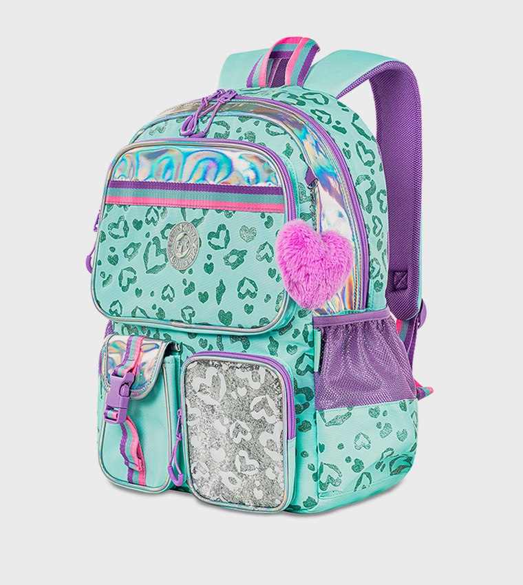 4-Piece Printed 17" 4 Wheel Trolley Backpack Set 