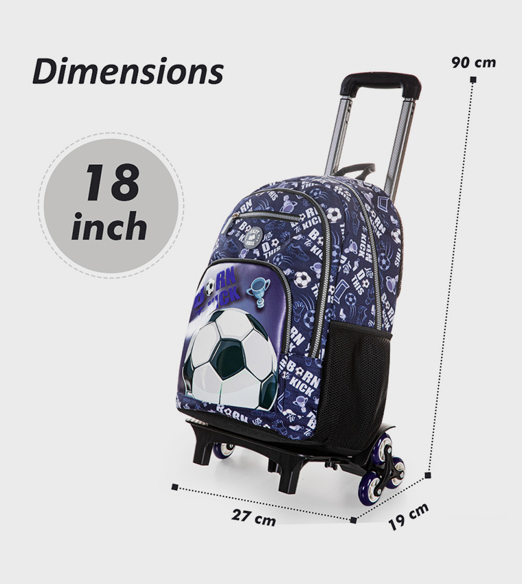 4-Piece Printed 18" 4 Wheel Trolley Backpack Set - Football
