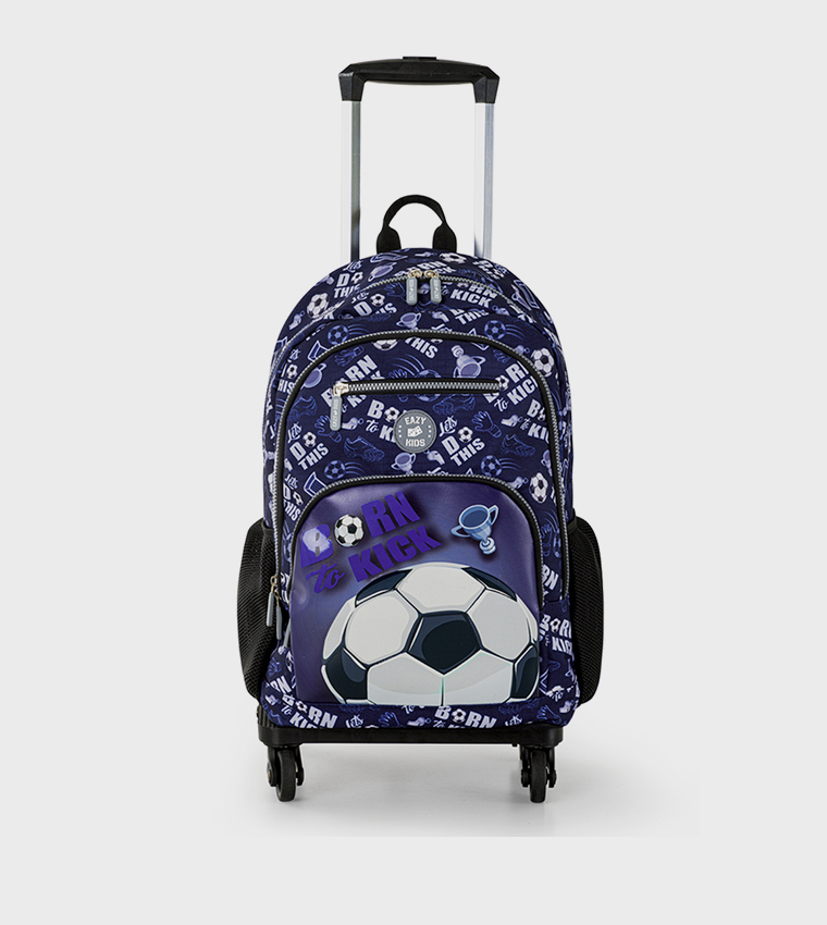 4-Piece Printed 18" 4 Wheel Trolley Backpack Set - Football