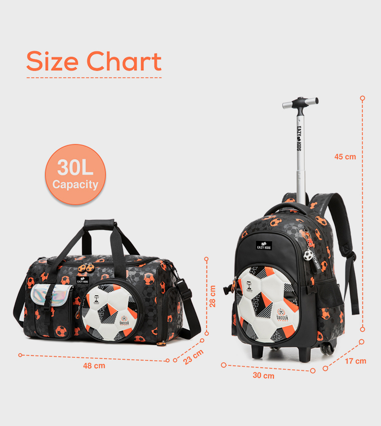 4-Piece 18" Printed Trolley School Bag Set - Football