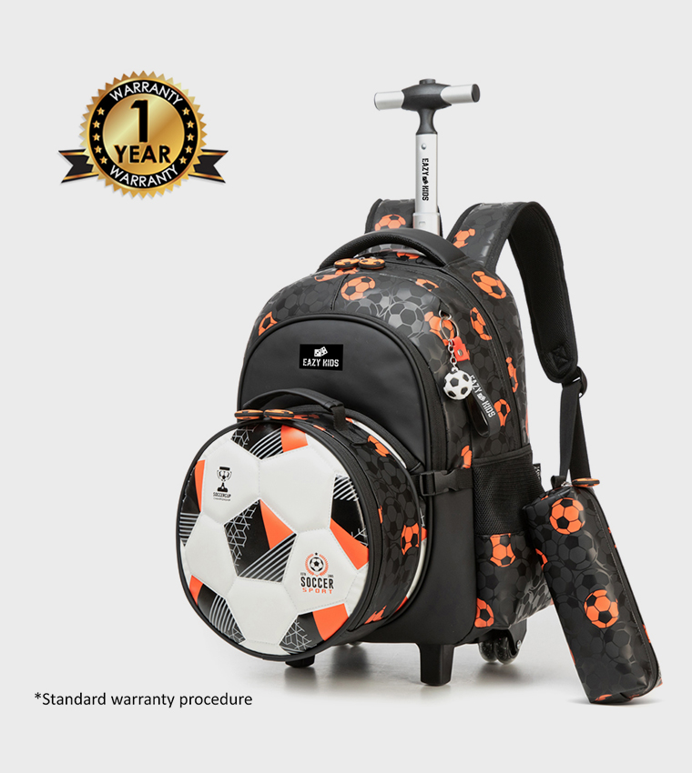 4-Piece 18" Printed Trolley School Bag Set - Football