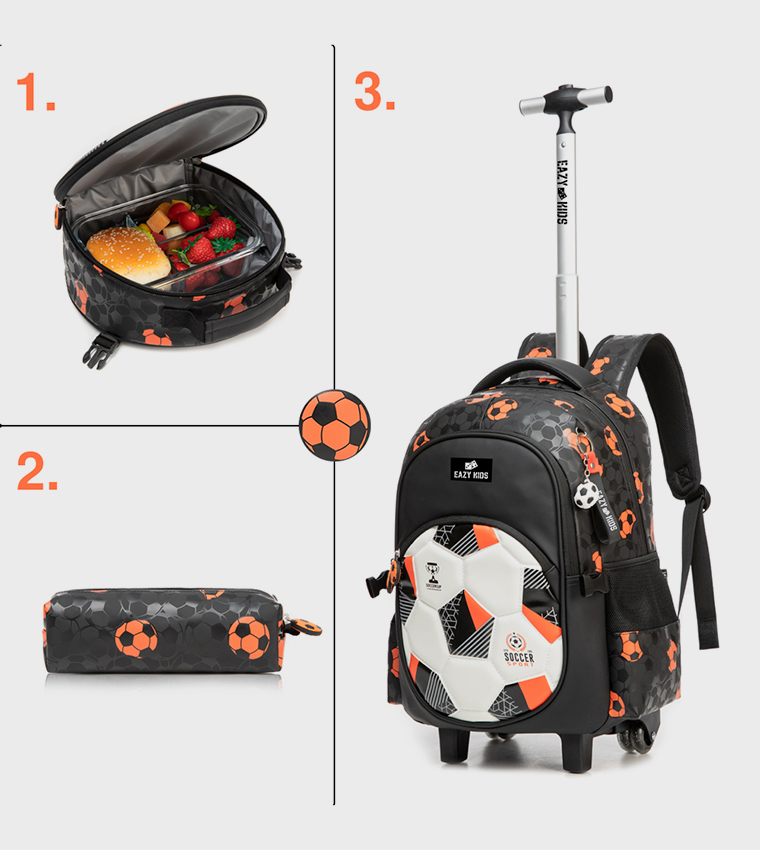 4-Piece 18" Printed Trolley School Bag Set - Football